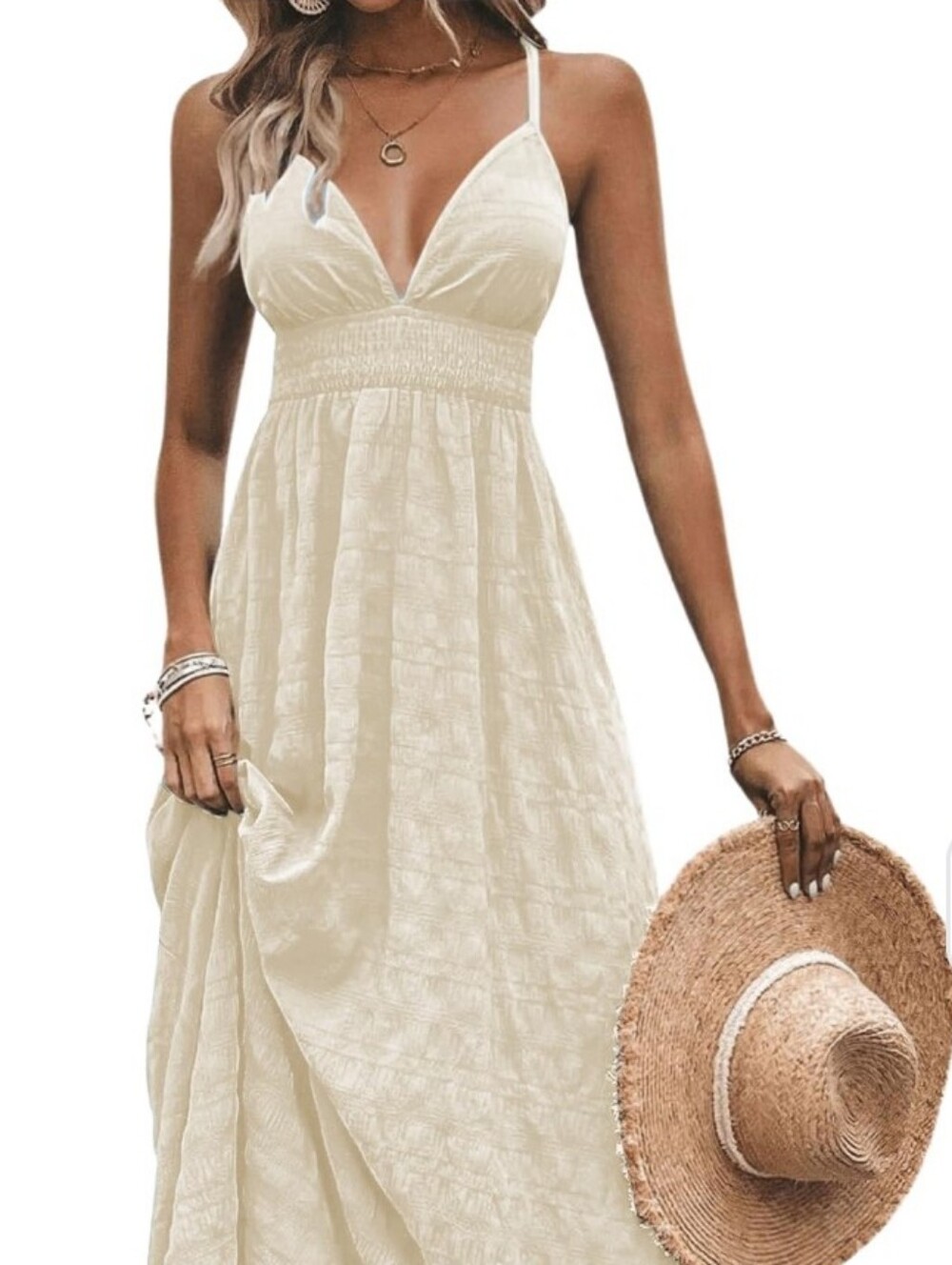 Ivory Maxi Dress with Smocked Waist